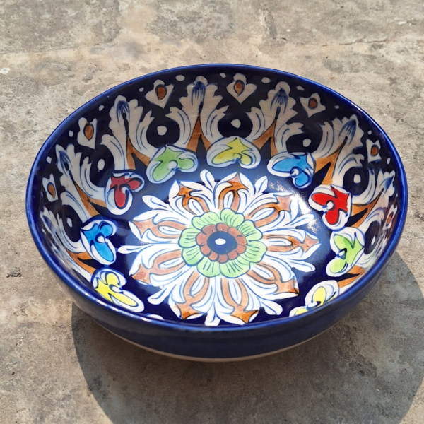 Colourful Flower Multani Blue Pottery Serving Bowl