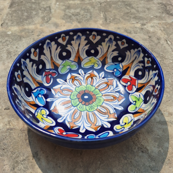 Colourful Flower Multani Blue Pottery Serving Bowl - Image 2