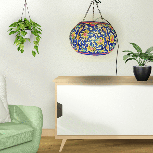 Blue Flower Hanging Camel Skin Lamp - Large - Image 3