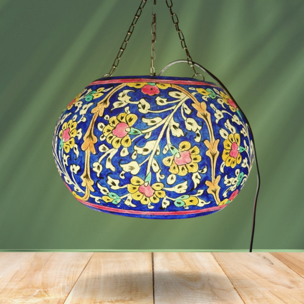 Blue Flower Hanging Camel Skin Lamp - Large