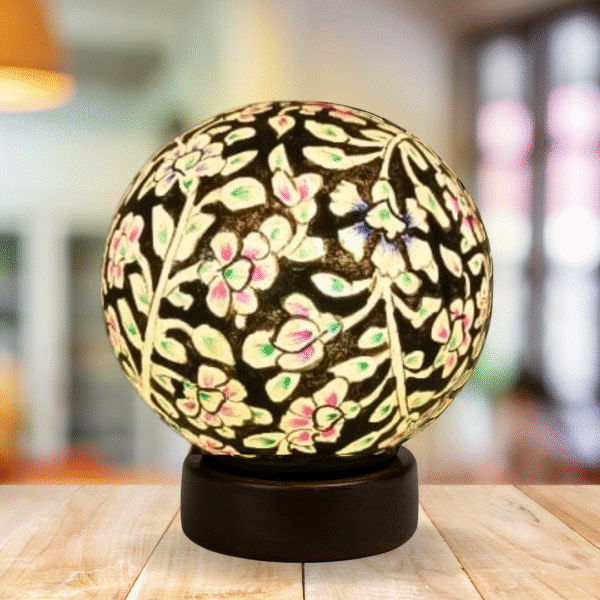 Black Flower Round Camel Skin Lamp - Image 2