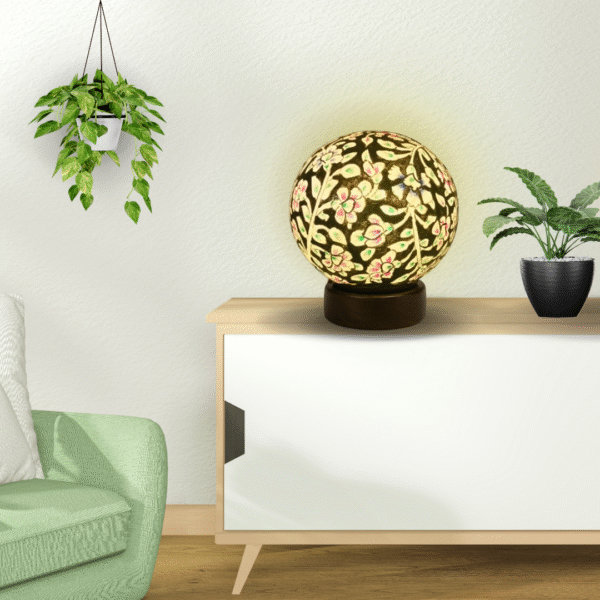 Black Flower Round Camel Skin Lamp - Image 3