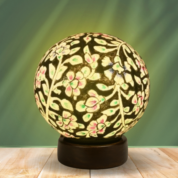 Black Flower Round Camel Skin Lamp