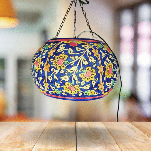 Blue Flower Hanging Camel Skin Lamp - Large - Image 2